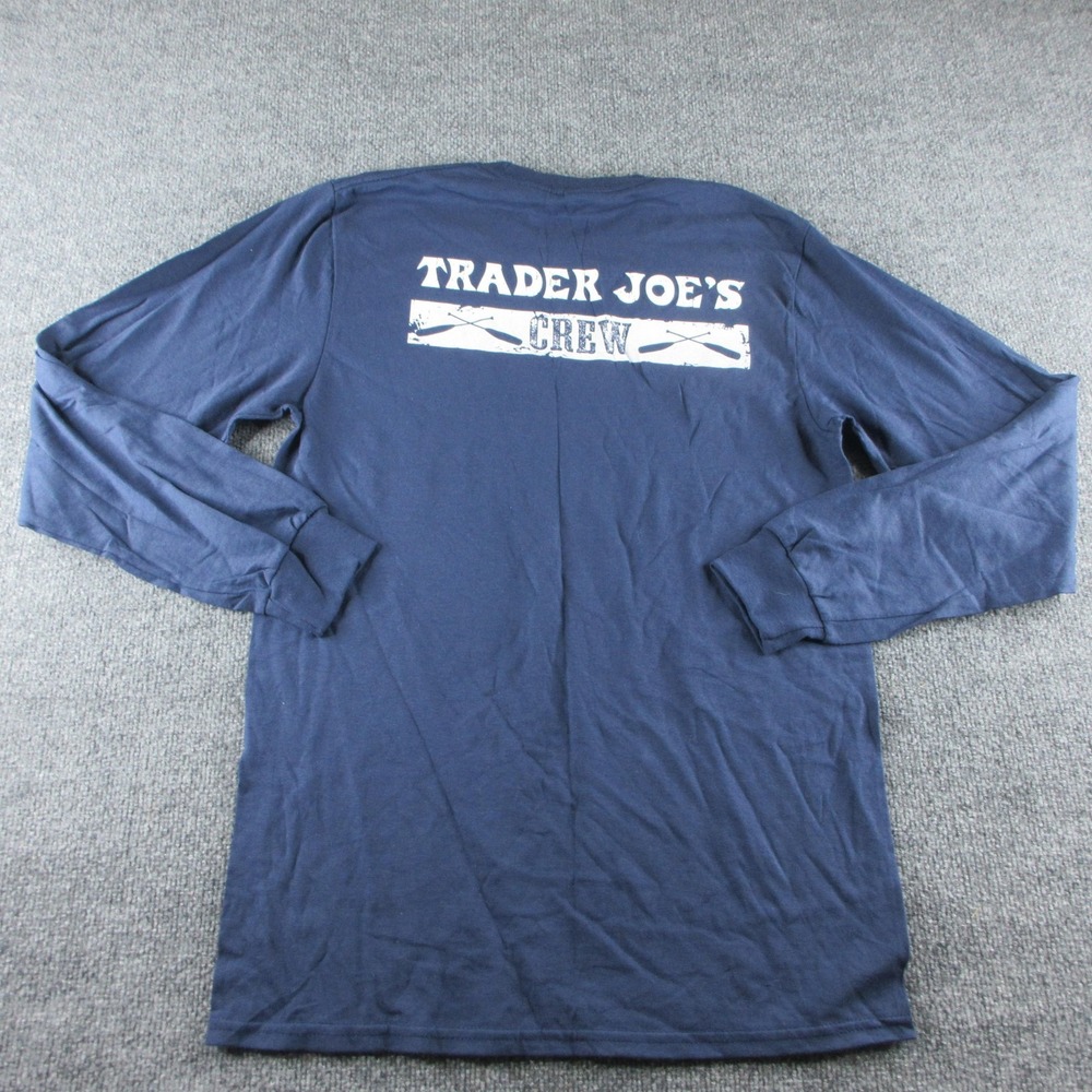 Trader Joe's Shirt Mens M Blue Long Sleeve Crew Graphic Tee Rowing Oars